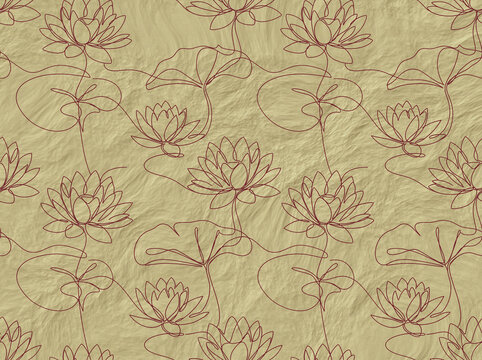 Flower lotus seamless pattern in background texture lily of water botanical floral illustration wallpaper vector nature hand drawn sketch line art asian