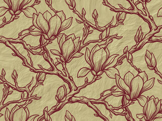 Seamless pattern floral magnolia in background wallpaper flower of branch blossom vector texture design vintage botanical illustration textile fabric spring art nature © AfsanaBinteSalam
