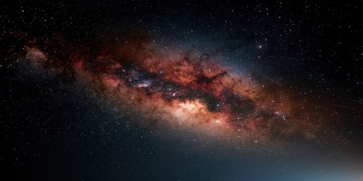 Milky way galaxy panoramic space background with dense stars and nebula for cosmic wallpaper and banner design