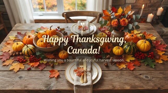 A beautifully set thanksgiving table adorned with pumpkins gourds and autumn foliage creates a warm and inviting atmosphere for a joyous celebration of gratitude and
