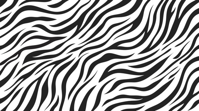 Black and white zebra print pattern with wavy, organic stripes creating a dynamic and natural animal skin texture.