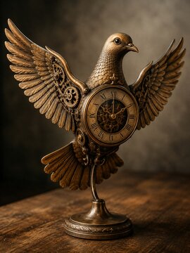 Vintage Steampunk Mechanical Bird Clock with Gears
