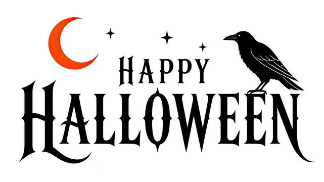 Halloween greeting card with pumpkin and crow illustration for festive seasonal design