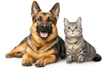 Fototapeta premium Cute dog and cat background together shepherd.