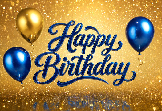 Beautiful golden background with happy birthday text and shiny balloons for celebration party