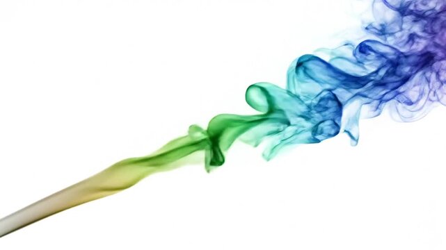 Vibrant red and green smoke plumes swirling on white background