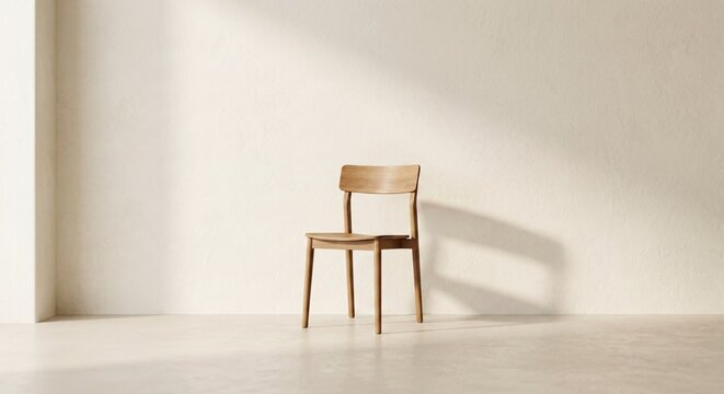 Minimal Wooden Chair Against a Neutral Wall