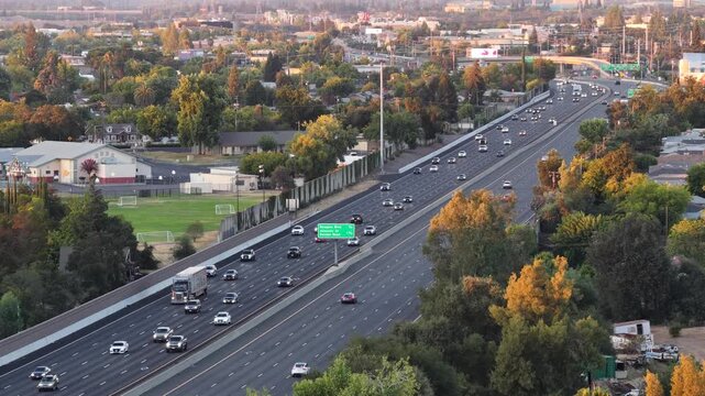 Traffic On Interstate 80 In Roseville California During Evening Rush Hour