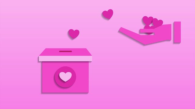 Animation of a hand placing a heart into a box &ndash; suitable for International Day of Charity, Valentines, Wedding, and others