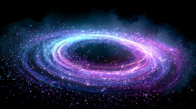 Abstract digital vortex with glowing particles and light