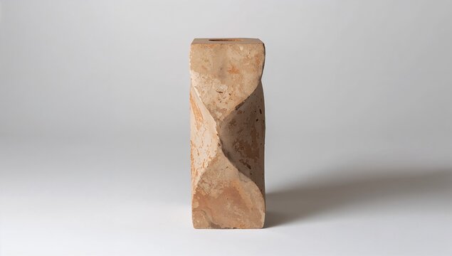 Twisted Square Pillar Hand Carved Coarse Sandy Chamotte Stoneware