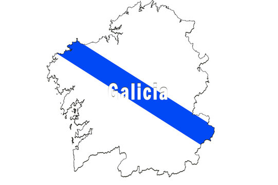 Contorno mapa de Galicia: Bandera azul y blanca. Reinterpretaciones abstractas de banderas.