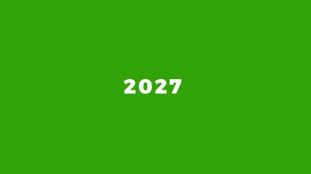 Animated of years counter spinning from 2000 to 2027,smooth transition, white numbers on green transparent background.