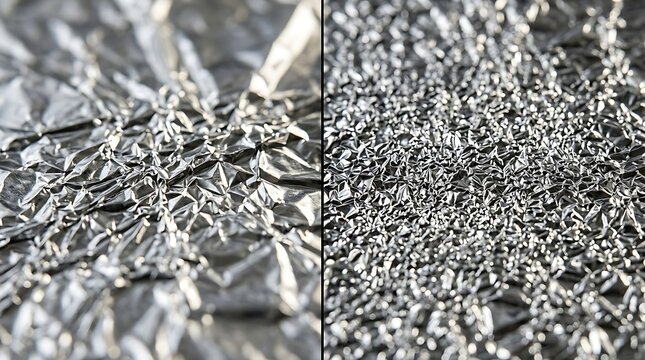Texture of crumpled metallic silver aluminum foil paper