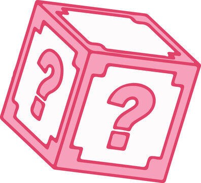 Pink mystery box with question mark symbol vector illustration