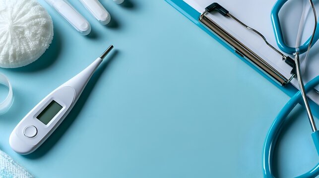 Medical Tools and Stethoscope on a Blue Background