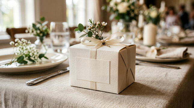 Elegant wedding table favor box decorated with dried flowers, decoration