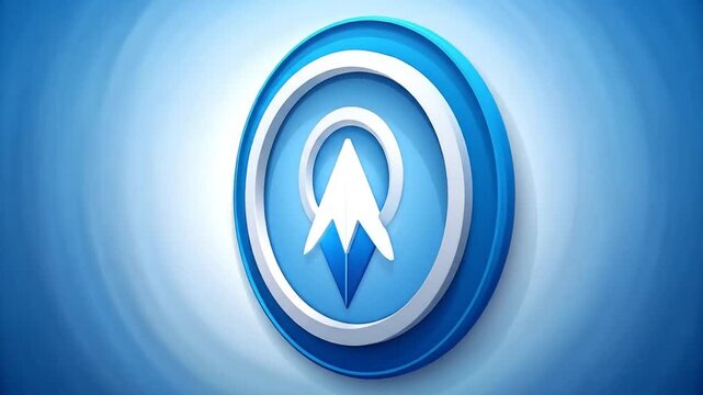 A blue circular icon featuring a stylized white arrow symbol