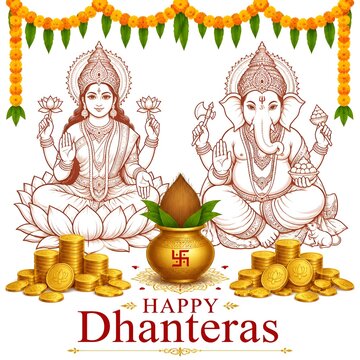 Beautiful celebration happy diwali for ganesh laxmi sketch greeting card background