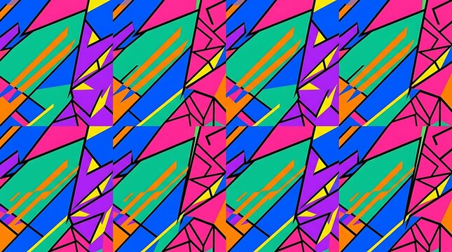 Vibrant abstract geometric pattern with neon colors and sharp lines
