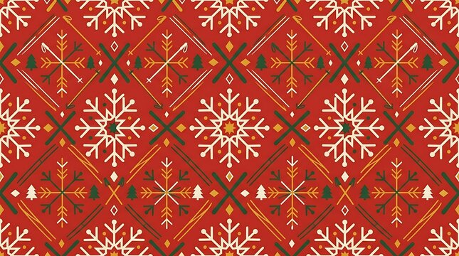 Red winter pattern featuring snowflakes and skiing motifs