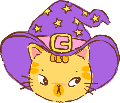 Deadpan Halloween Witch Cat Face Hand Drawn Illustration