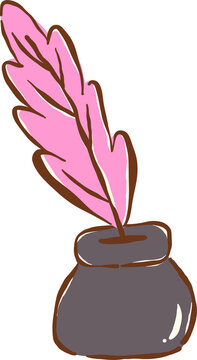 Pink Quill in Inkwell Hand Drawn Illustration