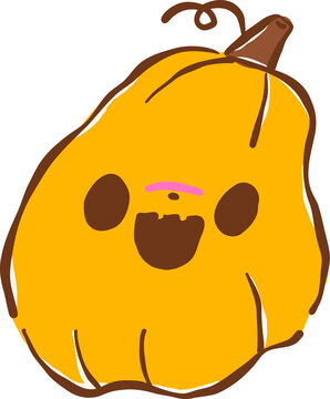 Kawaii Orange Pumpkin Cartoon Hand Drawn Illustration