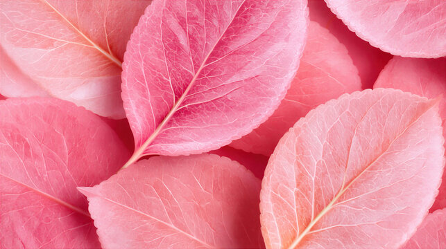 Pink leaf texture close up with soft natural light and delicate veins pattern