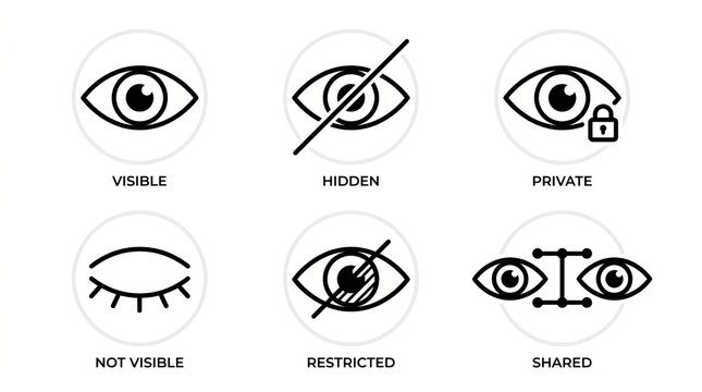 Illustration of human eye visibility levels and privacy states diagram.