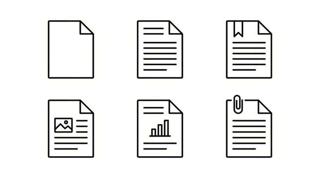 Collection of blank document icons and file types for office use.
