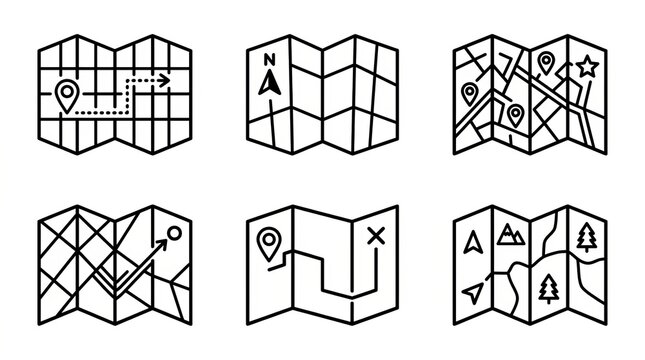 Collection of Six Geometric and Optical Illusion Line Art Designs.