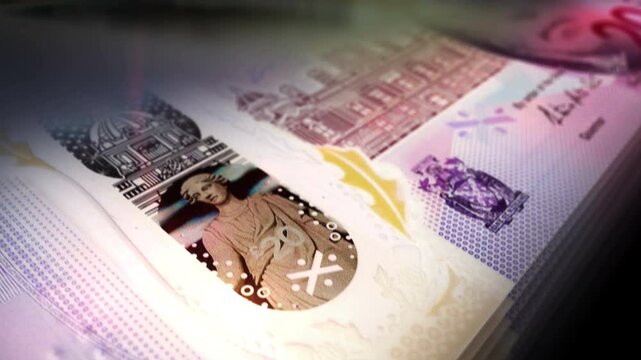 Scotland pound sterling Scottish money counting. Scotch 20 GBP banknotes. Fast cash note count macro loop. Business, finance and economy. Loopable and seamless concept.