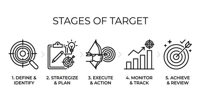 Illustrated Stages of Target Achievement Process in Business Strategy.
