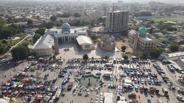 Panjshanbe Market Square and Mosque in Khujand, Tajikistan