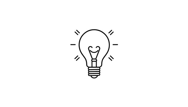 The image shows a minimalist, black-and-white line icon of a glowing lightbulb