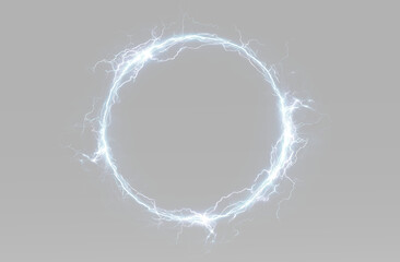 Naklejka premium Glowing electric portal with blue lightning circle, bright plasma ring, powerful energy bolts, electrical sparks and luminous arc effect