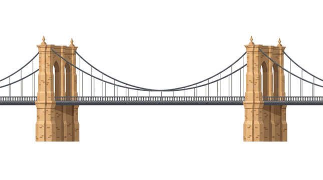 Urban suspension bridge with stone towers illustration
