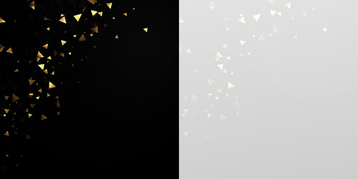 Gold Abstract Geometric Confetti Frame on Black Background, Luxury Celebration Design