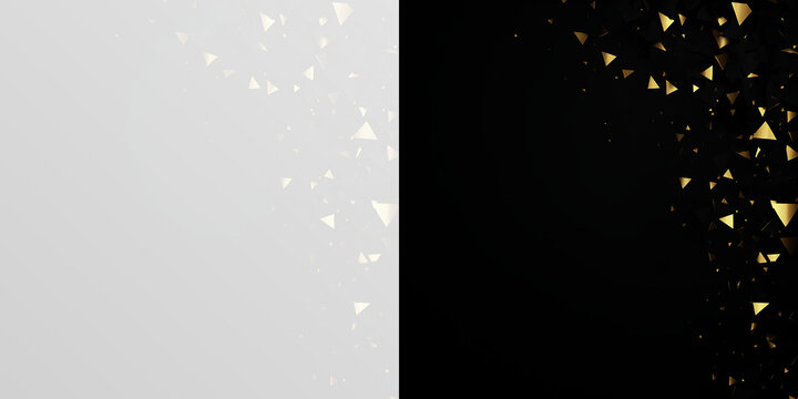 Gold Abstract Geometric Confetti Frame on Black Background, Luxury Celebration Design