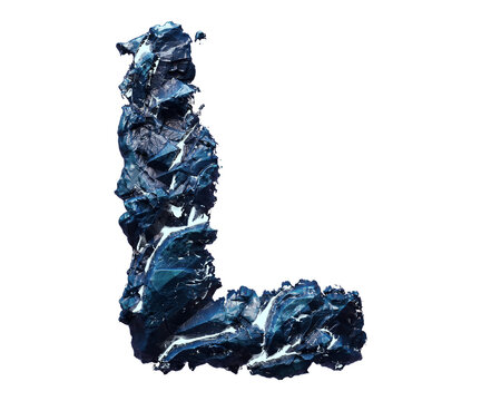 Blue stone letter L isolated on transparent background