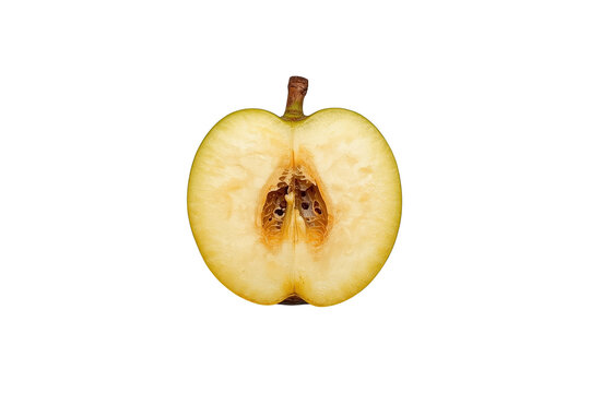 Round cut pear half showing seed core