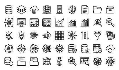 Fototapeta premium Big Data Management and Analytics Line Icons Collection for Digital Technology