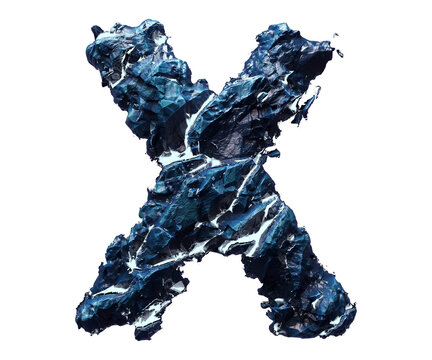 Blue stone letter X isolated on transparent background