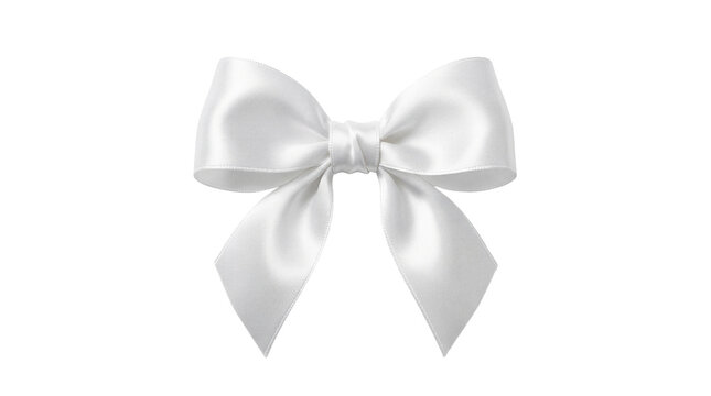 Elegant white satin ribbon bow, festive gift wrapping decoration, glossy fabric knot for holidays and celebration design isolated on Transparent Background