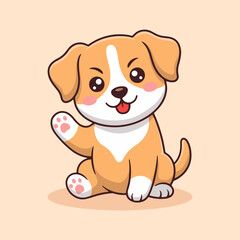 Obraz premium Cute Waving Puppy Cartoon Vector Illustration