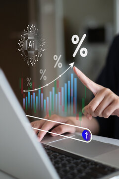 Person using AI artificial intelligence data analysis financial investment report economy growth, business technology concept