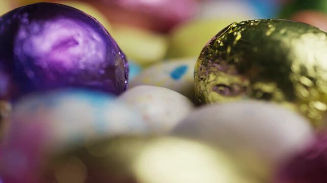 Mixed chocolate and candy eggs for Easter holiday celebration