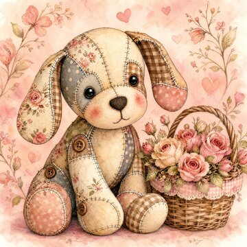 Patchwork Plush Puppy with Floppy Ears
