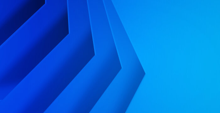Abstract blue background displays an arrow shape with copy space